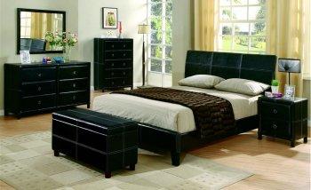 Dark Cappuccino Bycast Leather Contemporary Bedroom W/Stitchings