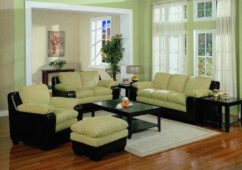 Beige Microfiber Modern Living Room W/Double Cushioned Seats