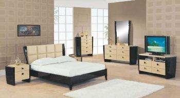 Two Toned Wenge & Beige High Gloss Finish Stylish Bedroom Set