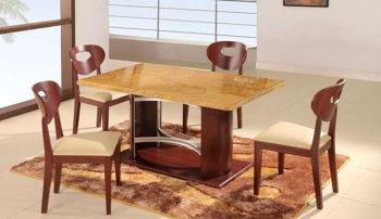 Beige Faux Marble Top Contemporary Dinette Table W/Mahogany Base
