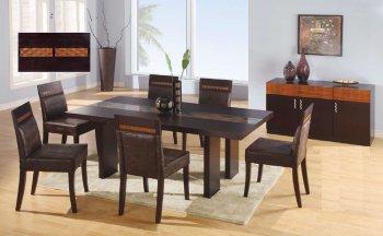 Wenge Finish Modern Dining Room W/Glass Inlay Table Top