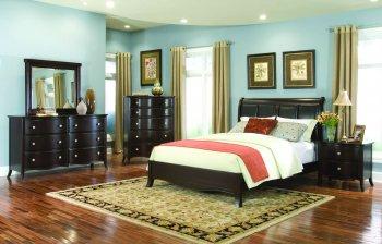 Deep Cappuccino Finish Classic Bedroom W/Padded Headboard Bed