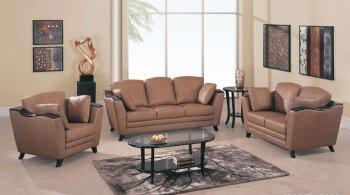 Brown Leather Contemporary Elegant Living Room W/Wooden Arms