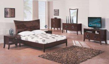 Distressed Cherry High Gloss Finish Stylish Bedroom Set