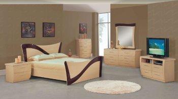 Two Toned Beige & Dark Cherry Lacquer Finish Modern Bedroom Set