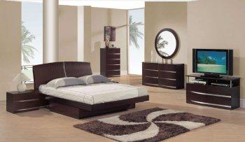 Dark Mahogany Semi Gloss Finish Modern Bedroom Set W/Storage