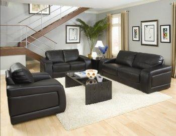 Black Bonded Leather Modern Living Room W/Oversized Padded Arms