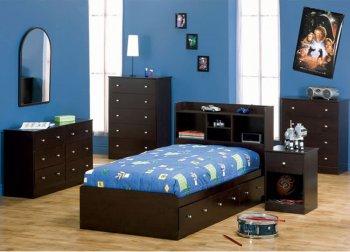 Deep Cappuccino Kids Contemporary Bed w/Bottom Drawers