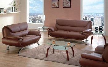 Brown Leather Contemporary Living Room W/Curved Metal Legs