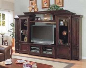 Dark Cherry Large Wall Media Unit W/Storages & Lighted Bridge