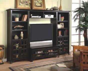 Antique Black Finish Wall Entertainment Unit W/Book Shelves