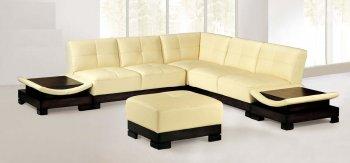 Light Beige Modern Leather Sectional Sofa W/Built in Side Tables