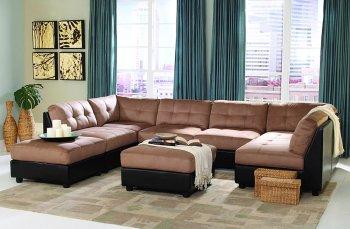 Brown Microfiber Contemporary Sectional Sofa W/Bycast Base