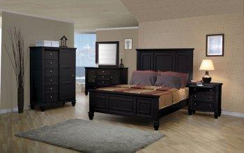 Black Finish Classic Bedroom W/Oversized Headboard Bed