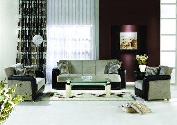 Brown & Black Microfiber Contemporary Living Room w/Storage