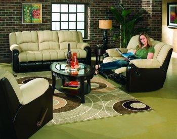 Beige Microfiber Comfortable Living Room W/Reclining Seats