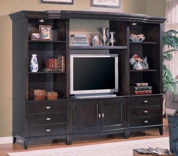 Deep Cappuccino Finish Grande Wall Unit W/Shelves & Lights