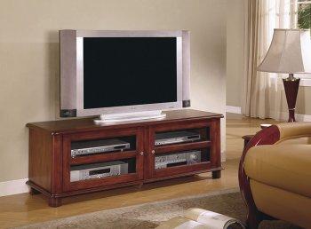 Walnut Finish Contemporary TV Stand W/Glass Door Storage