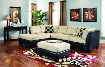 Beige Microfiber Contemporary Sectional Sofa W/Dark Vinyl Base