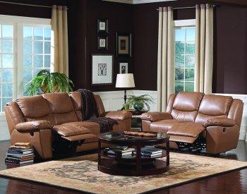 Brown Vinyl Leather Living Room Sofa W/Recliner Seats