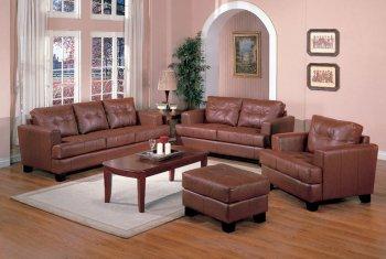 Brown Bonded Leather Elegant Living Room W/Button Tufted Seats