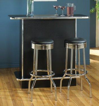 Black Color Finish Modern Bar Unit w/Chrome Trim & Shelves