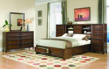 Walnut Finish Contemporary Bedroom W/Storage Bed