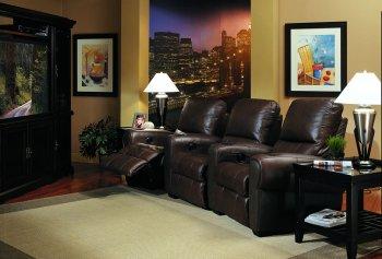 Three Brown Leatherette Home Theater Recliners W/Cup Holders