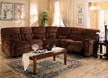 Brown Chennile Fabric Sectional Sofa W/Recliner Seat