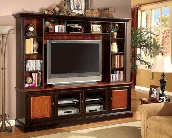 Two Toned Classic Wall Unit W/Decorative Lights & Glass Doors