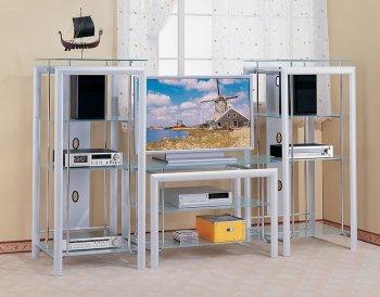 Cromed Silver Modern TV Stand W/Frosted Glass Shelves