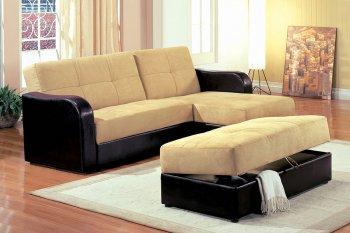 Two Toned Tan & Brown Contemporary Sectional Convertible Sofa