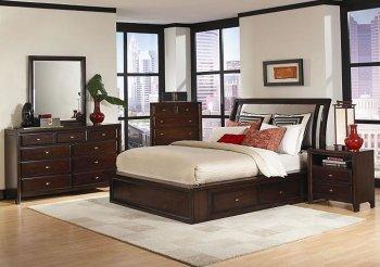 Distressed Cherry Finish Contemporary Bedroom W/Storage Bed