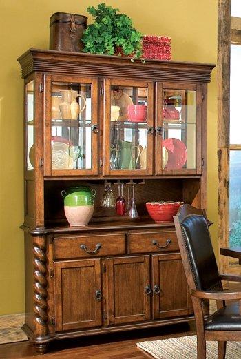 Walnut Finish Casual Buffet with Rope Twist Details