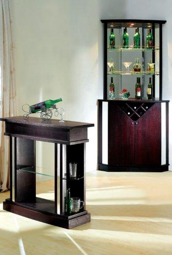 Wenge Finish Contemporary Bar Table W/Display Glass Shelves