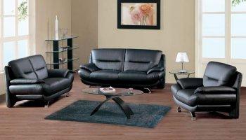 Black Leather Contemporary Living Room w/Front Metal Legs