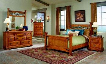 Distressed Pine Finish Western Classic Bedroom W/Metal Accents