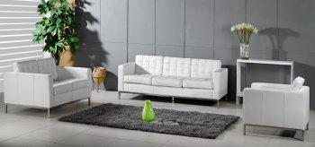 Button Tufted Grande White Full Leather Sofa, Loveseat & Chair
