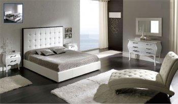 White Modern Bedroom w/Tufted Leather Oversized Headboard