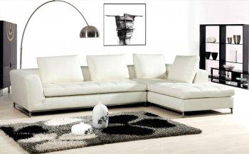 Ivory Full Leather Modern Sectional Sofa W/Tufted Seat