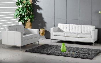 Button Tufted White Full Leather Grande Modern Sofa & Loveseat