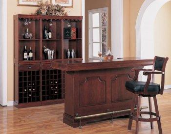 Cherry Finish Contemporary Bar Table W/Wine Rack & Glass Hangers