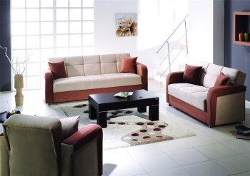 Beige & Brown Contemporary Living Room w/Fold Down Sleeper Sofa