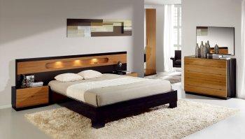 Two Toned Natural Oak & Black High Gloss Finish Modern Bedroom