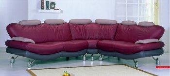 Tri Tone Leather Modern Sectional Sofa w/Chrome Metal Legs