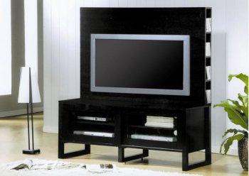 Black Finish Modern TV Stand W/Side CD Holder & Storages