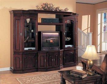 Delux Dark Cherry Finish Contemporary Entertainment Wall Unit