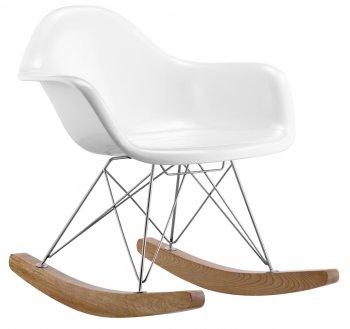 Modern White Fiberglass Chair w/Wood Rocking Base