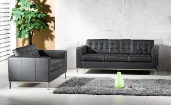 Button Tufted Black Full Leather Grande Modern Sofa & Loveseat