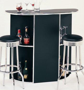 Black Modern Bar Unit  w/Chrome Accents & Shelves